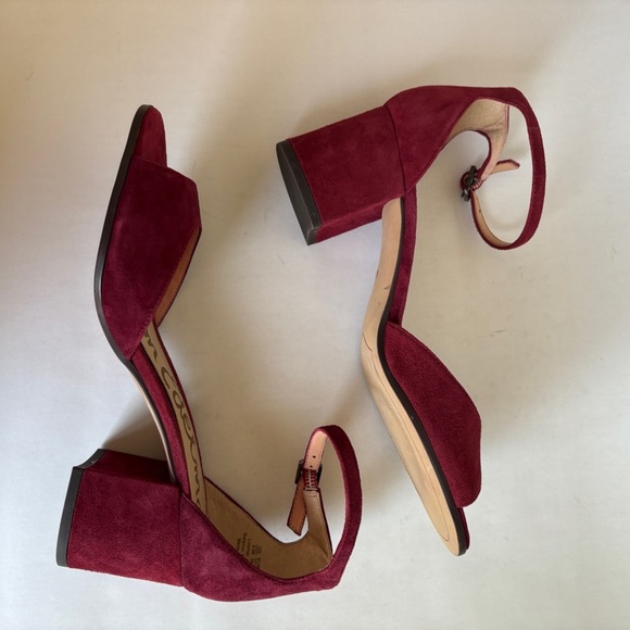 Sam Edelman Susie Red Suede Open Toe Ankle Strap Block Heels Sandals size 8.5 - Picture 7 of 10